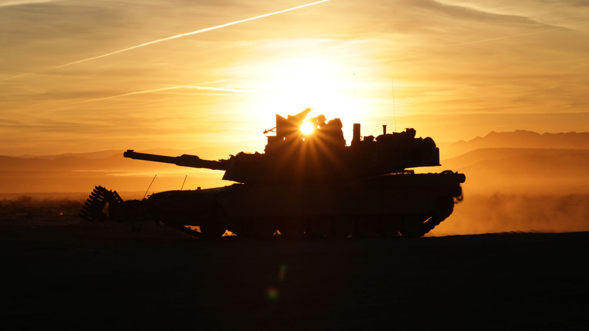 M1 Abrams tank in silhouette