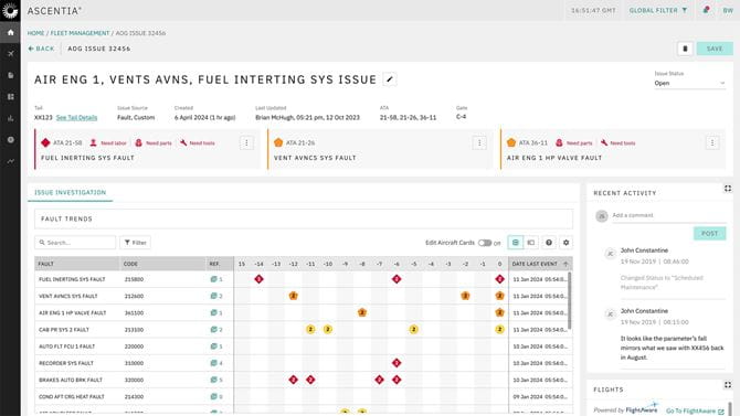 Screenshot from Collins' Ascentia software