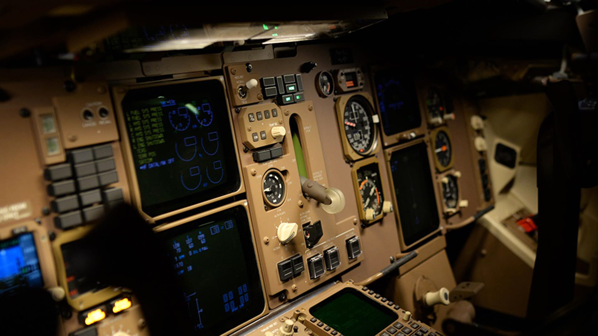 A cockpit with avionics systems