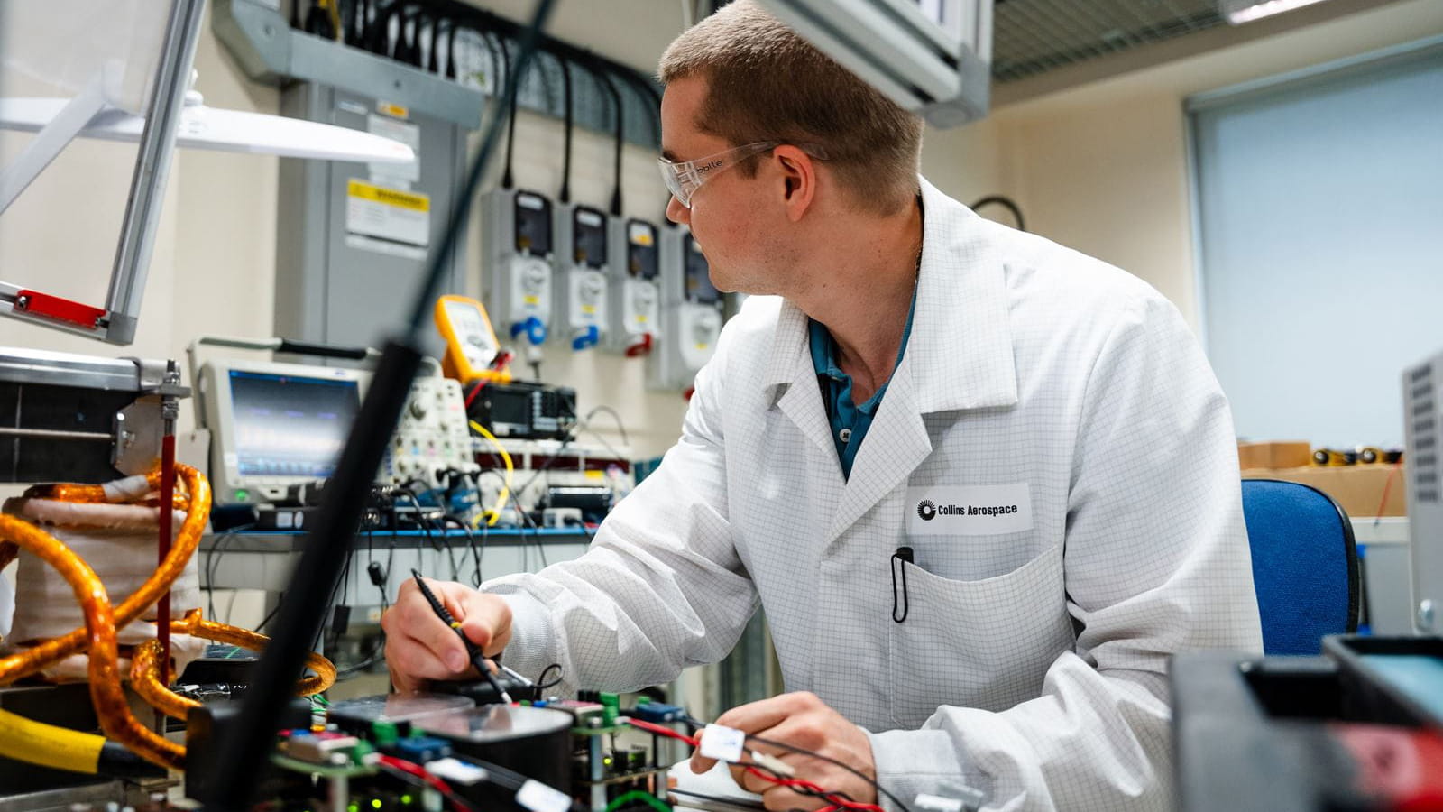 A Collins engineer tests power conversion units for HECATE at Solihull