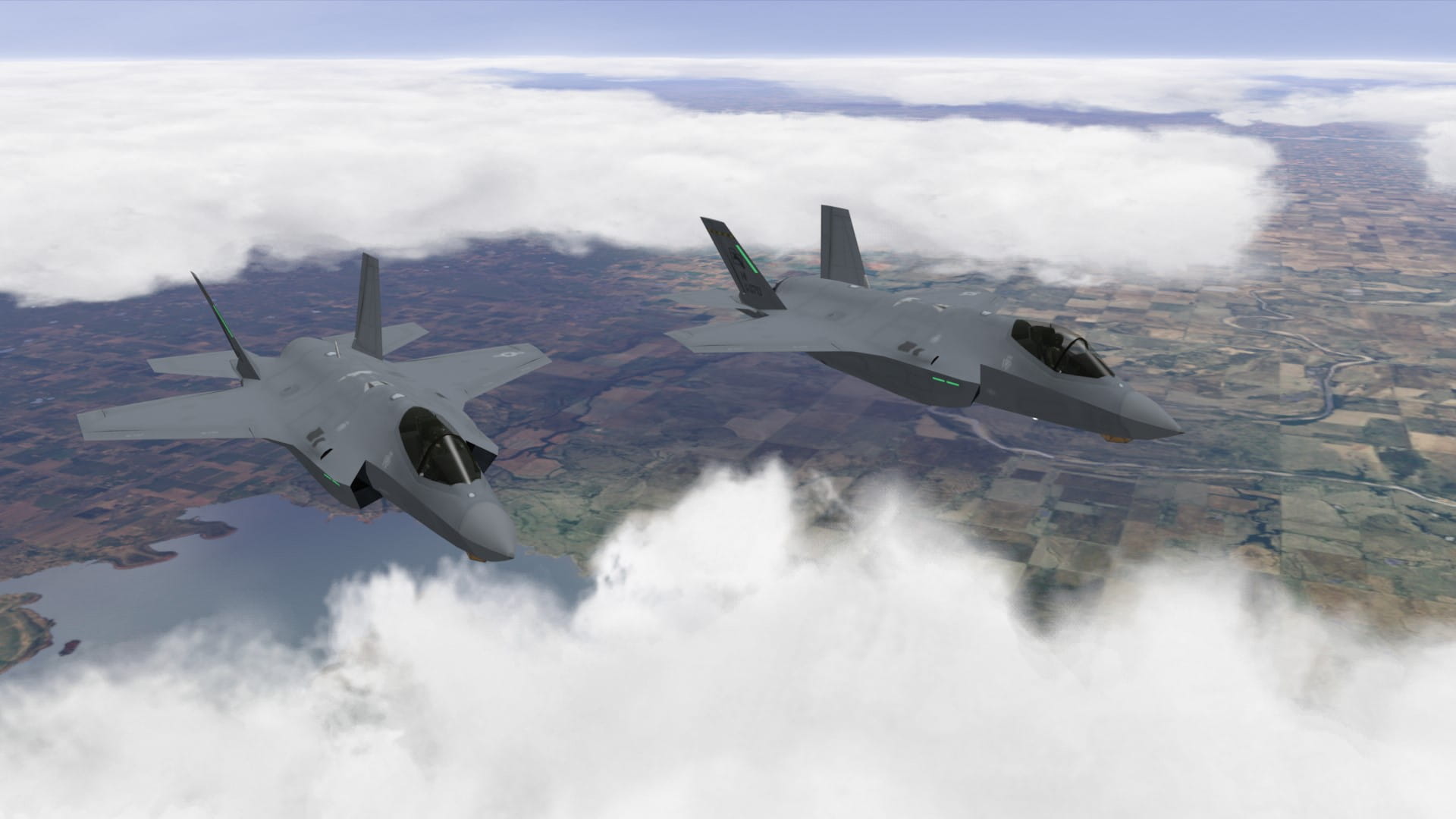 Two computer-generated F-35 fighters projected via Collins EP-80