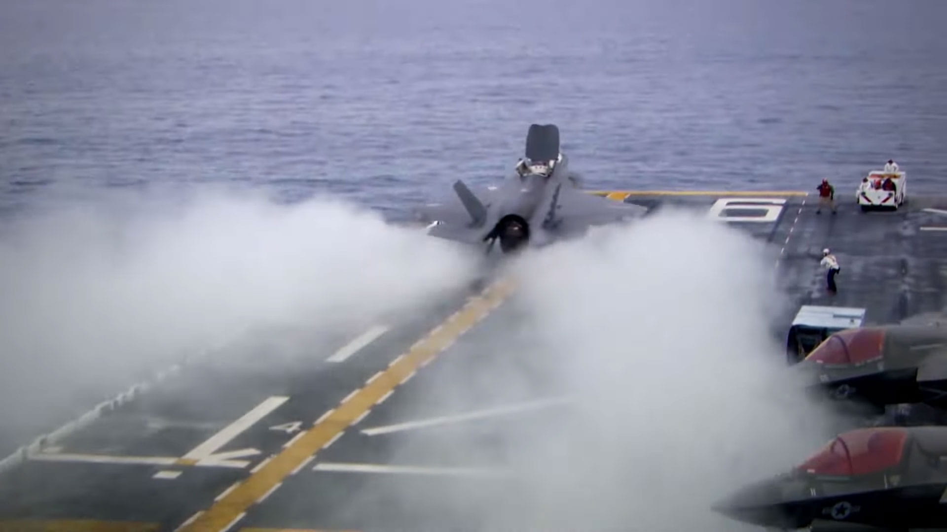 An F-35 takes off from an aircraft carrier