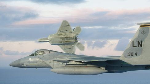 F-35 and F-15 flying
