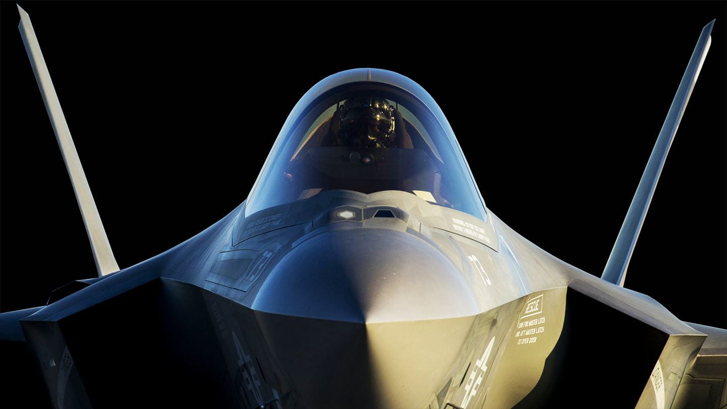 F-35 fighter jet nose view