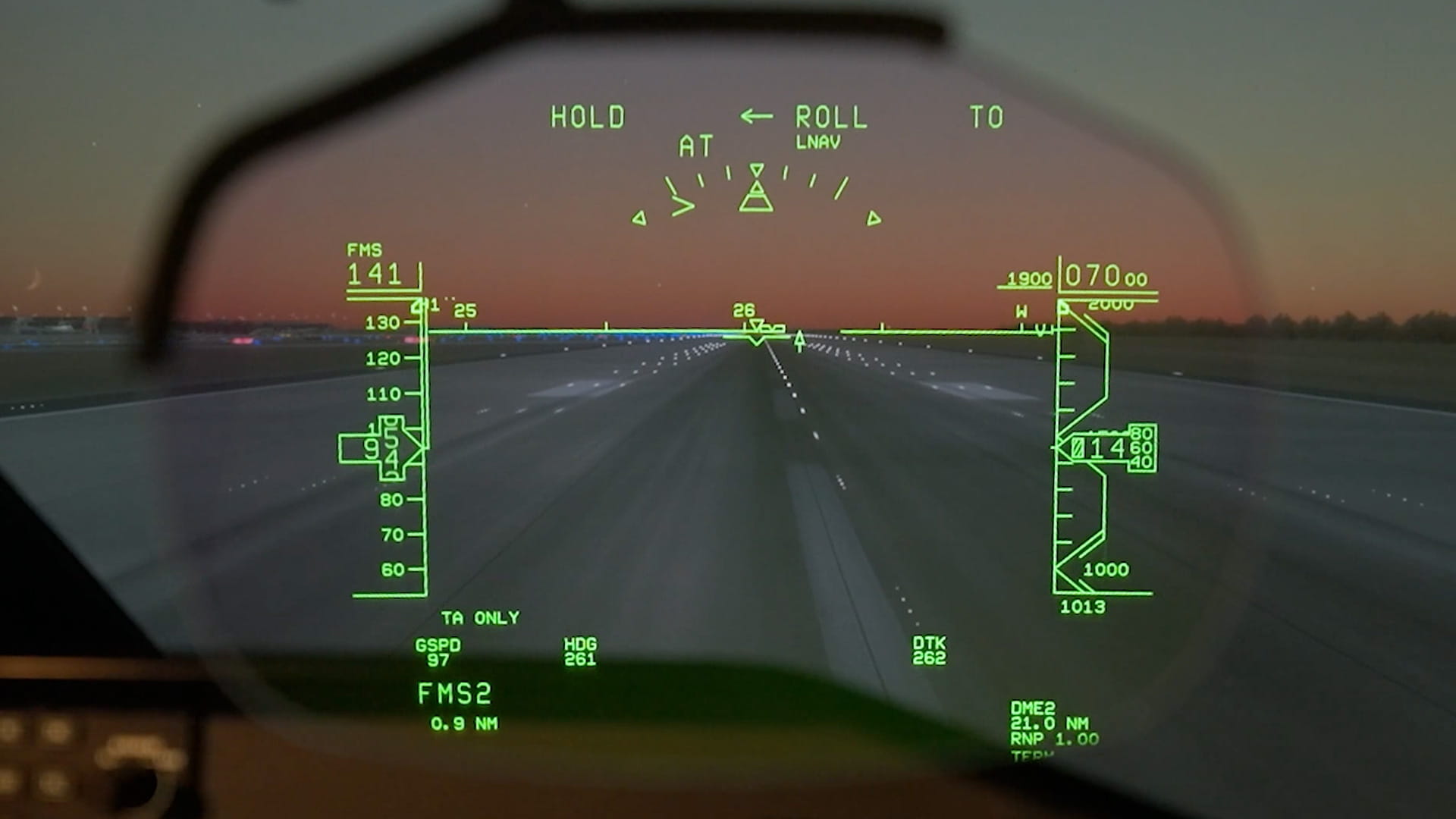 Looking out the cockpit through a Collins Head-Up Guidance System