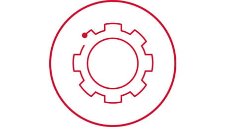 Gear in circle RTX red icon