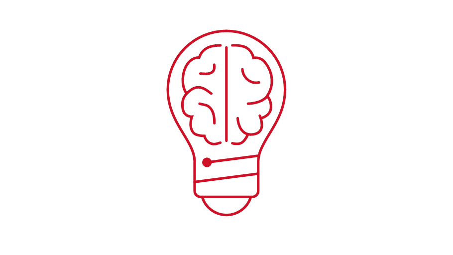 Illustration of a brain inside a light bulb, representing ideas