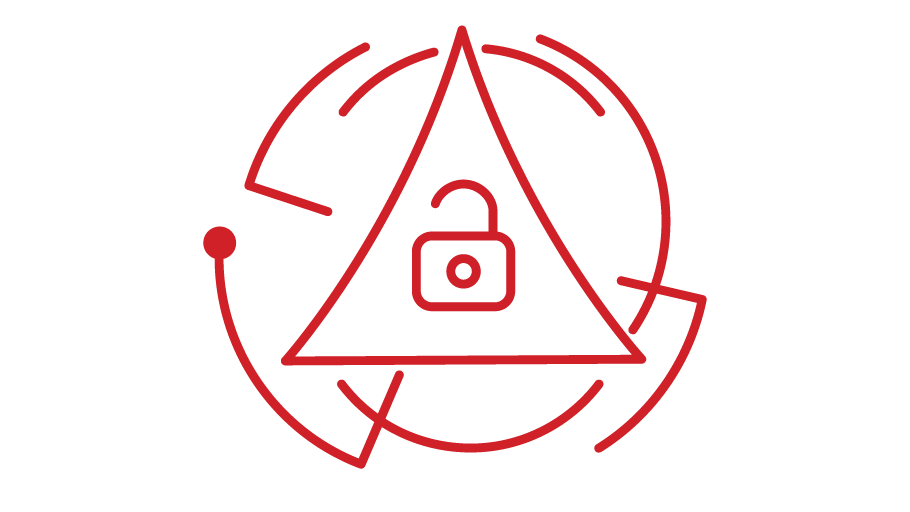 Icon of a padlock inside a stylized triangle. Icon represents open systems.