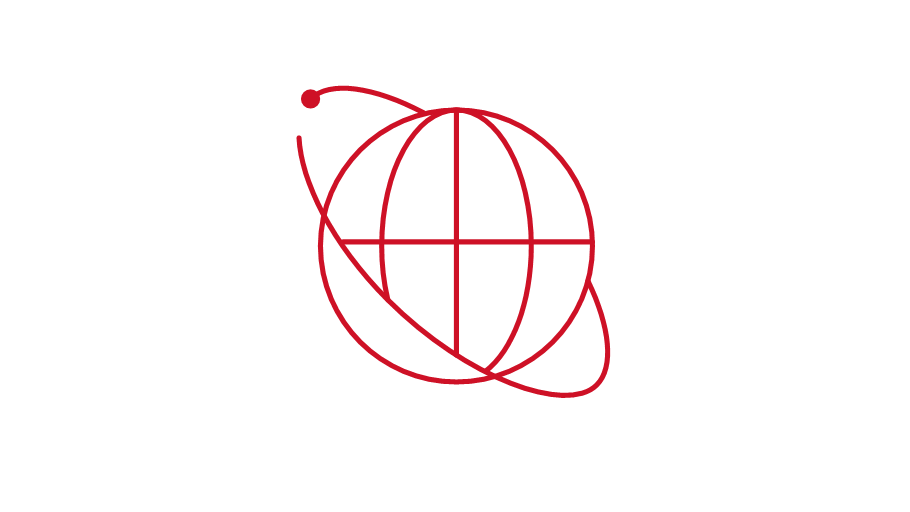Globe with orbit RTX red icon