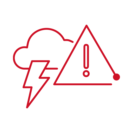 Icon of a lightning bolt descending from a cloud next to an exclamation mark inside a triangle