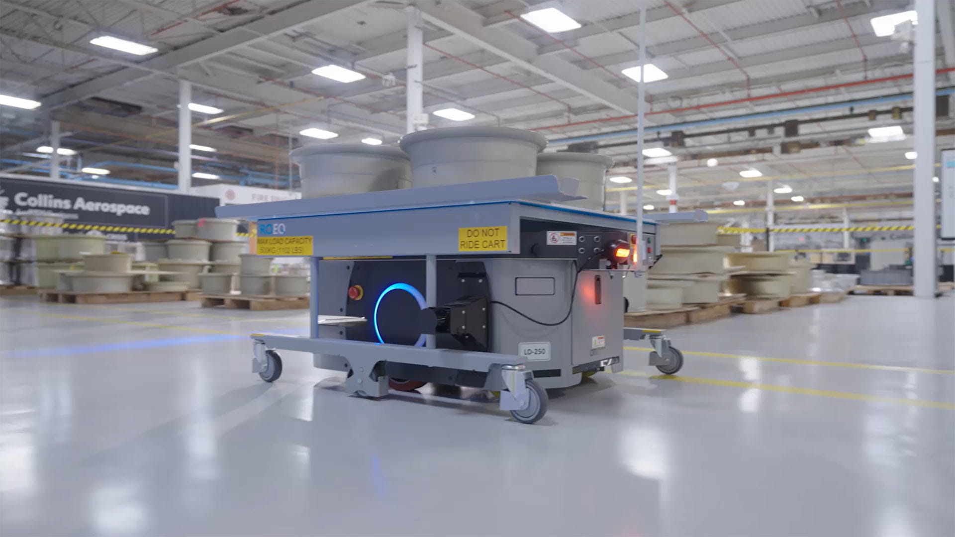 autonomous cart transports wheels in the factory