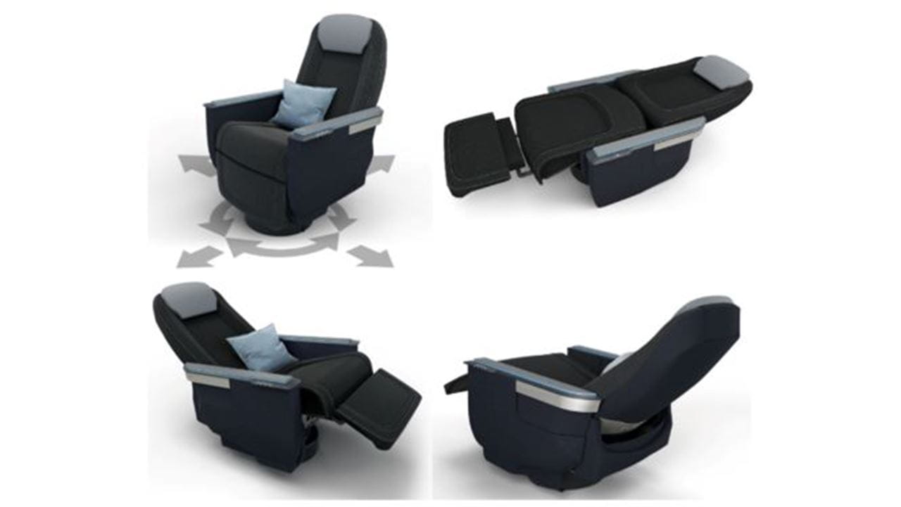 commercial first-class seats in four different reclining positions