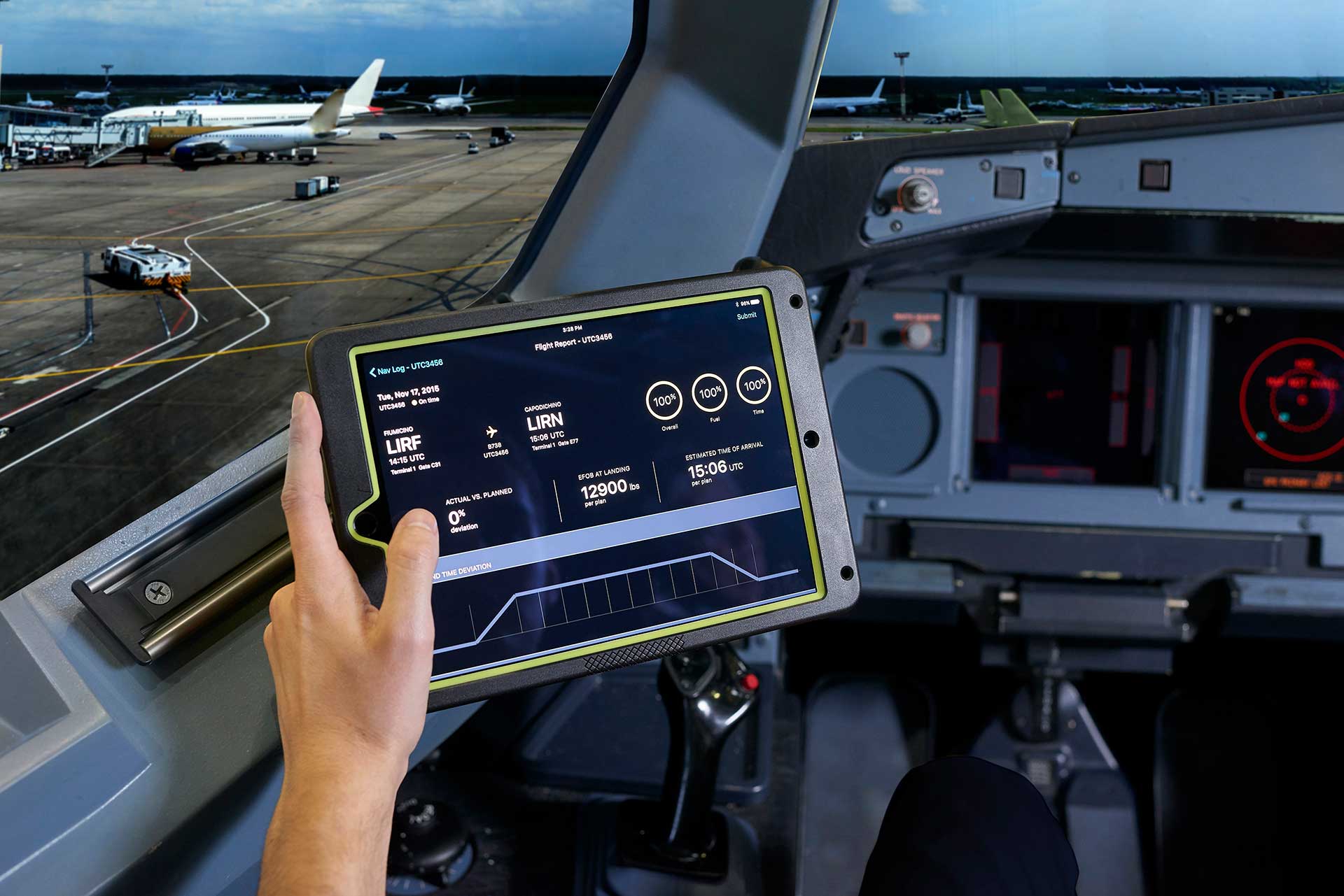 Pilot holding a tablet