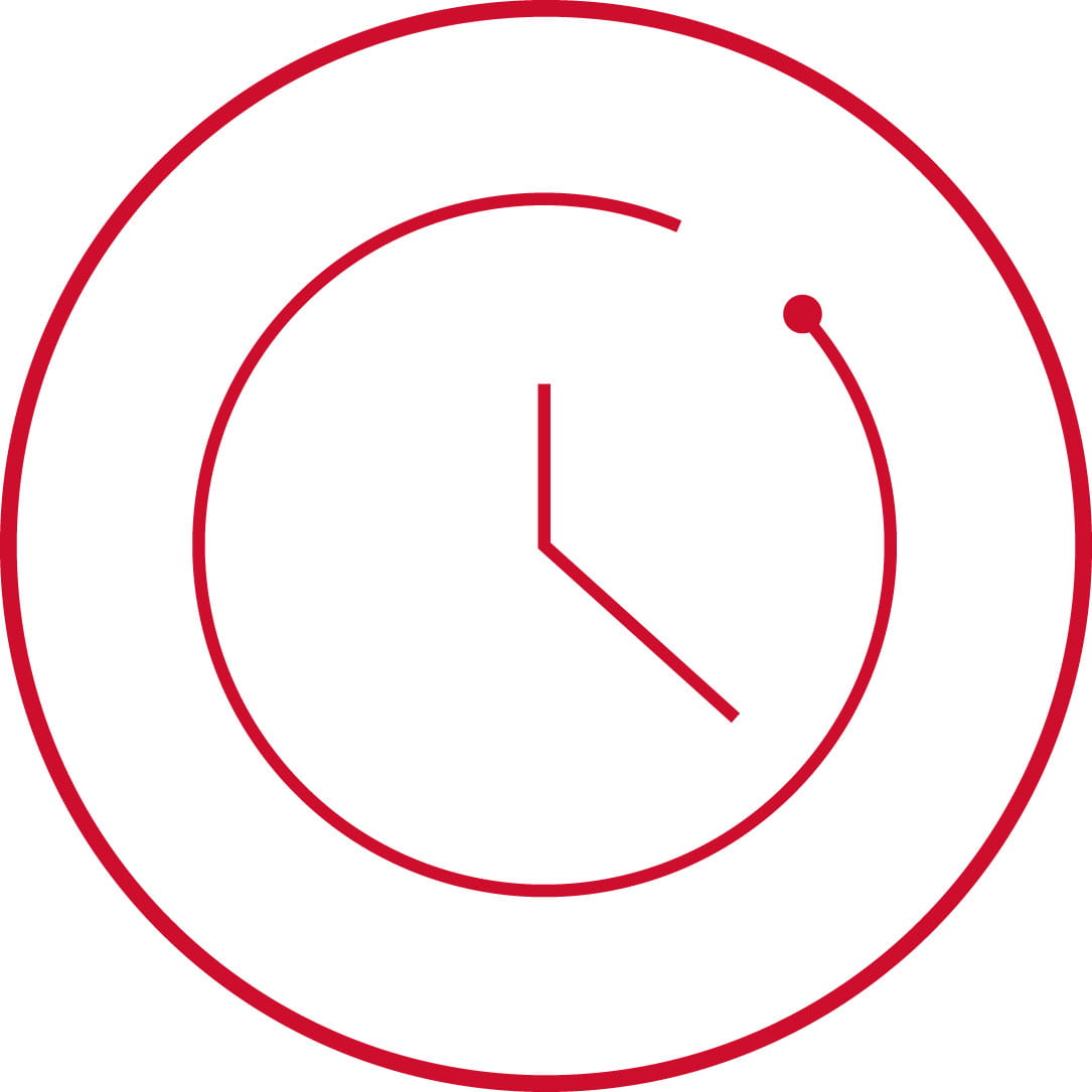 RTX red clock in circle