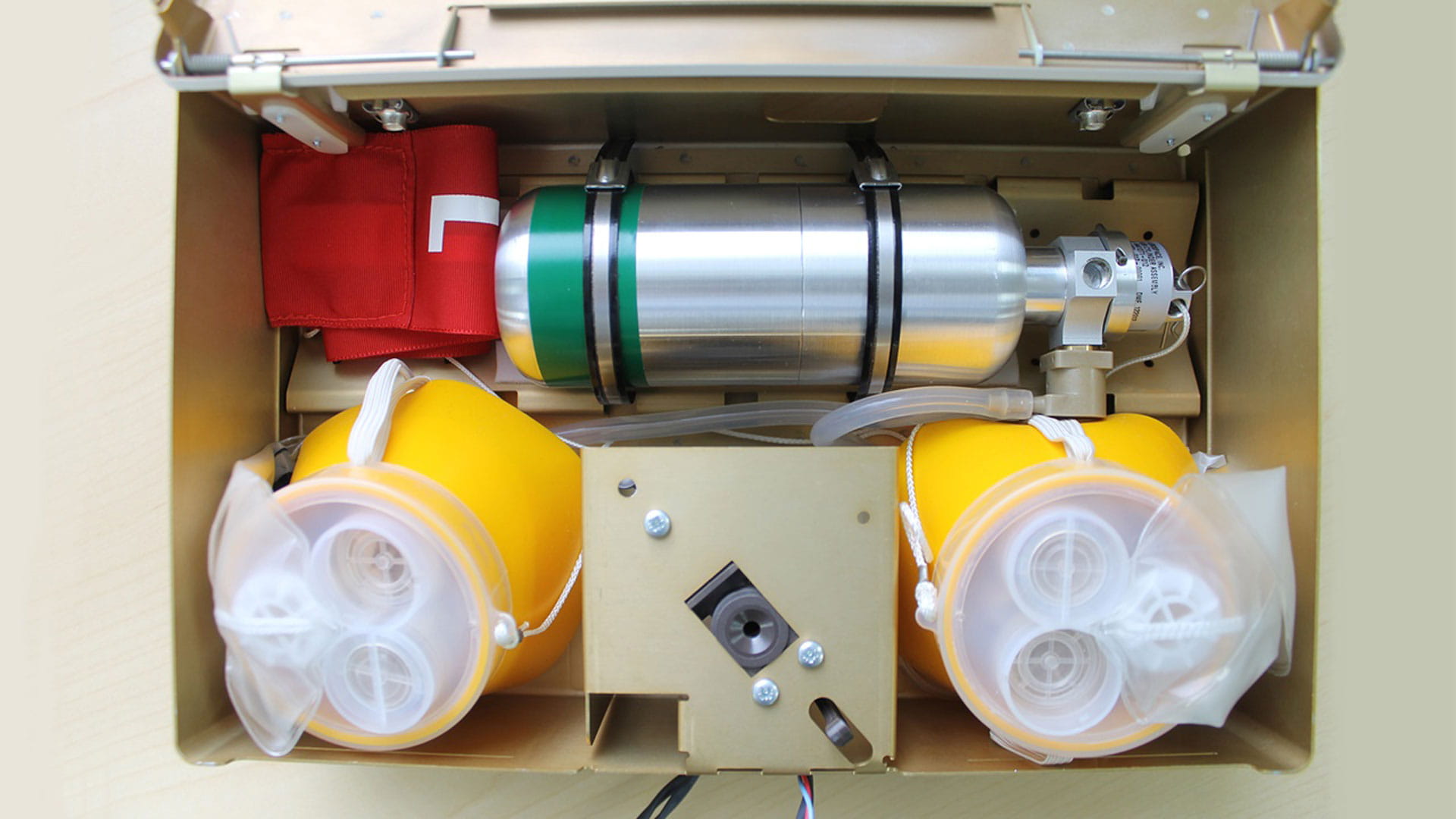 Two oxygen masks and one canister