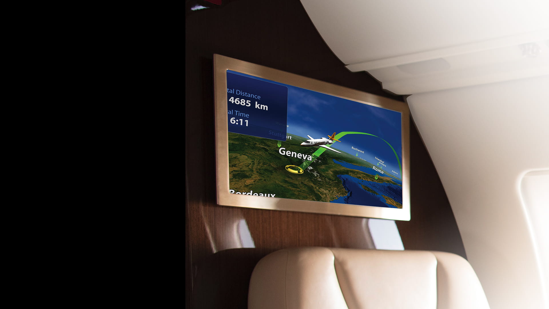Television on an aircraft featuring Collins Aerospace's Airshow Moving Maps