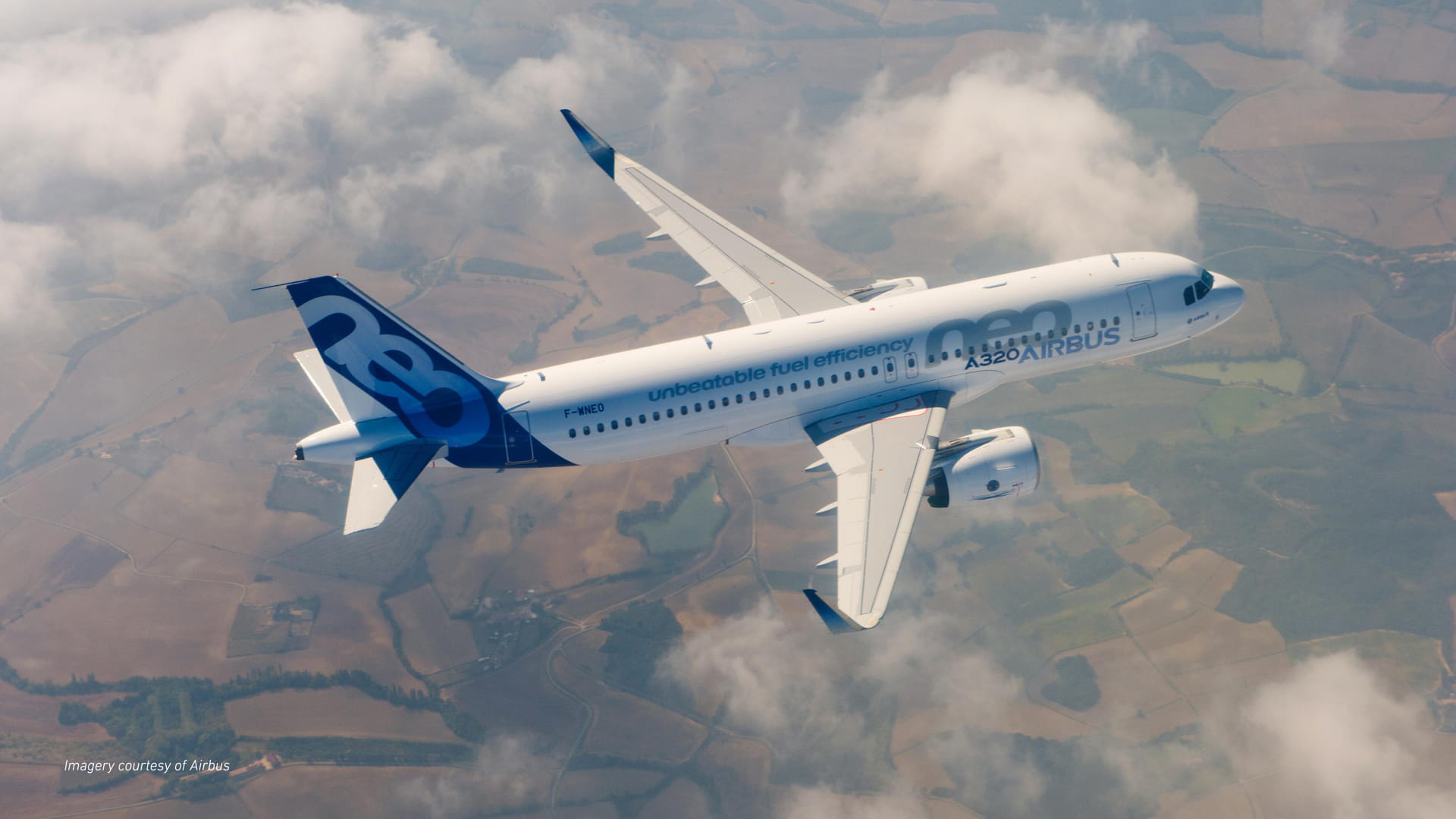 Airbus A320 neo soaring in sky