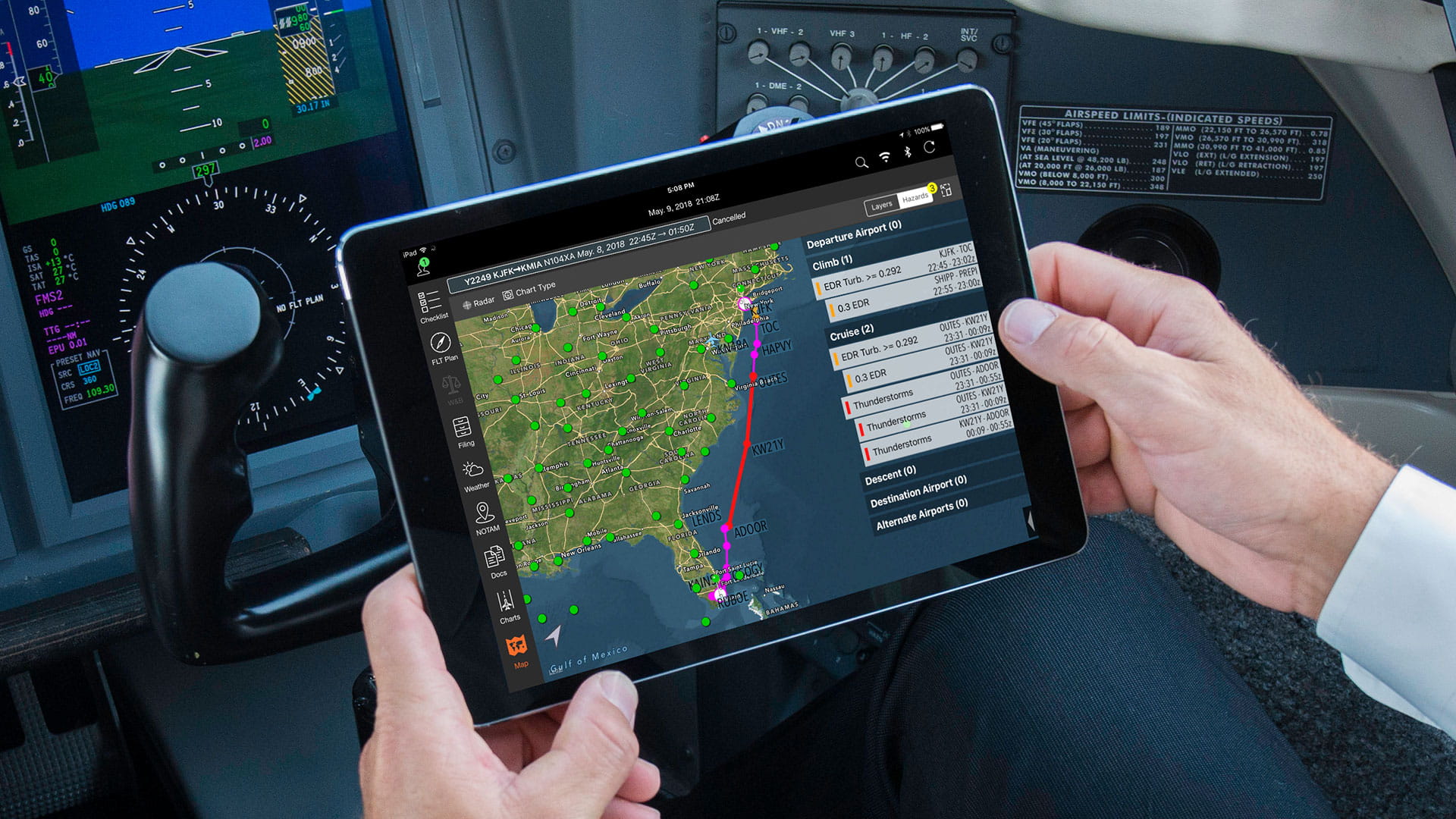 Pilot using tablet