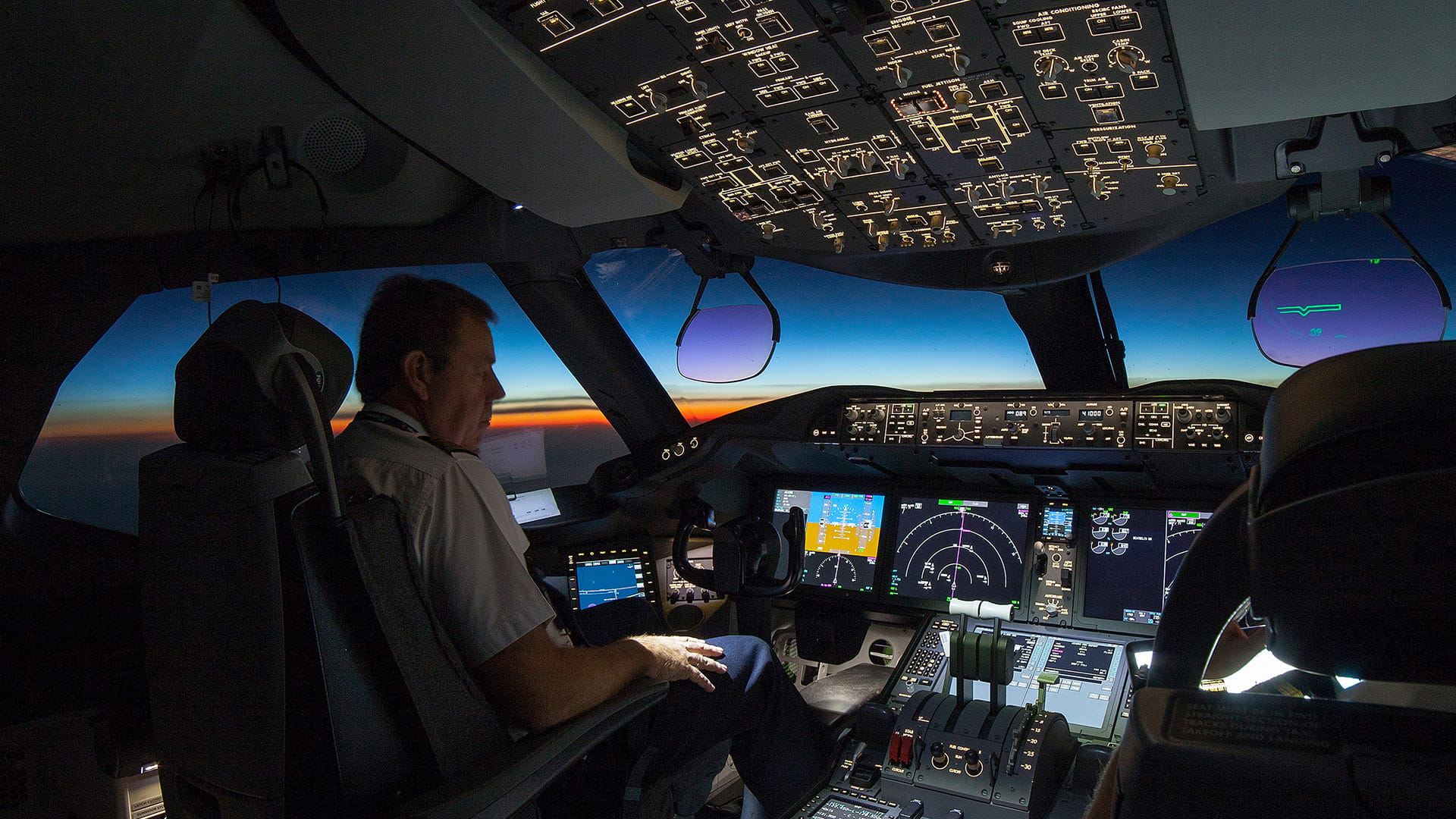 Pilot on a Boeing 787 flight deck