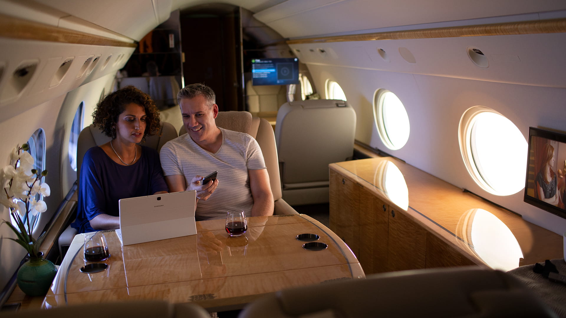 Couple on private jet