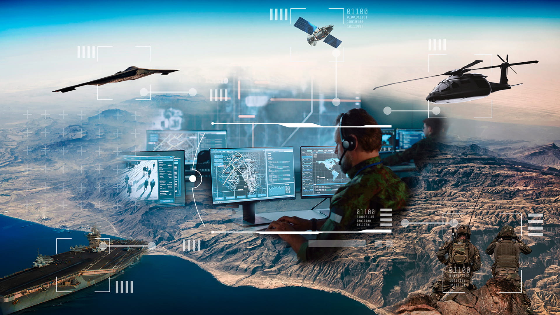 Collage of components making up a connected battlespace