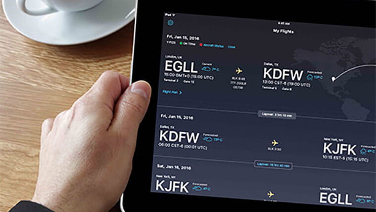 Tablet displaying flight data