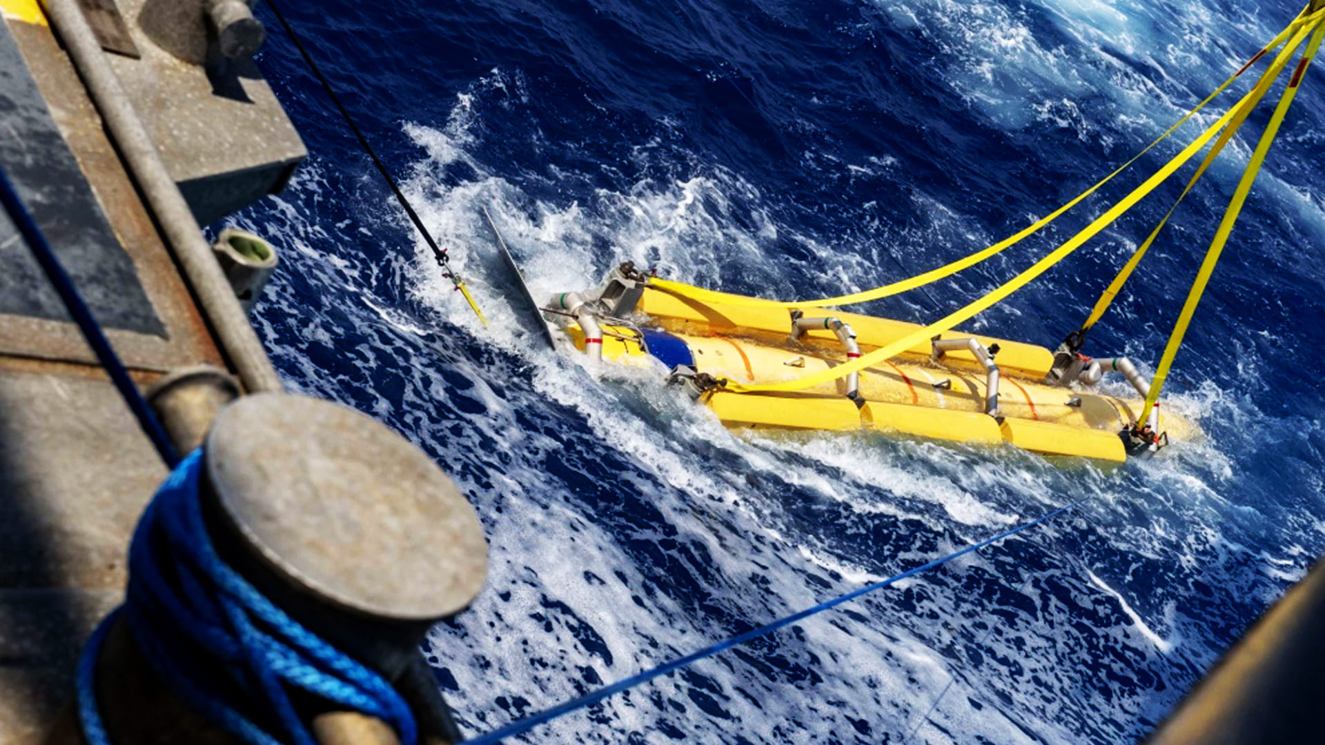 Yellow raft deployed to sea