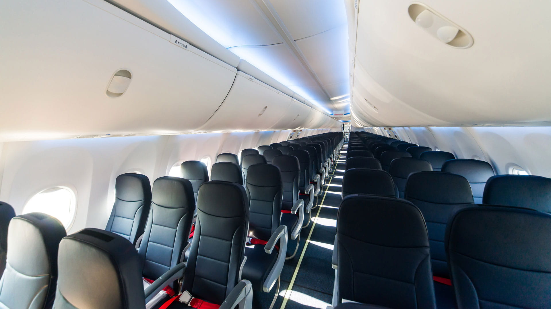 Economy class cabin in a modern civil airplane
