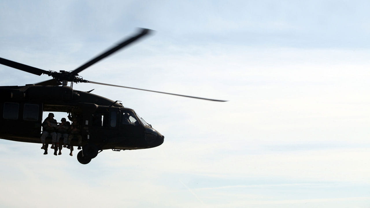 A UH-60 Black Hawk helicopter in flight.