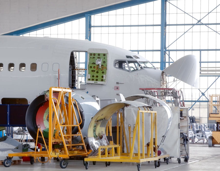 airplane in a hangar