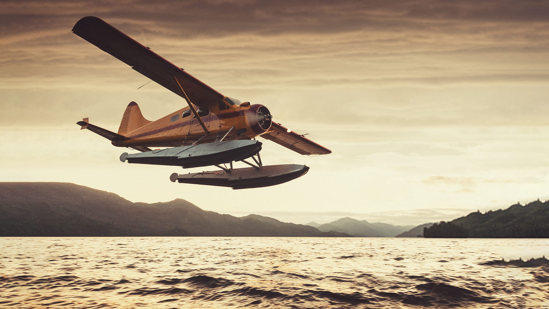 seaplane approaching landing on water