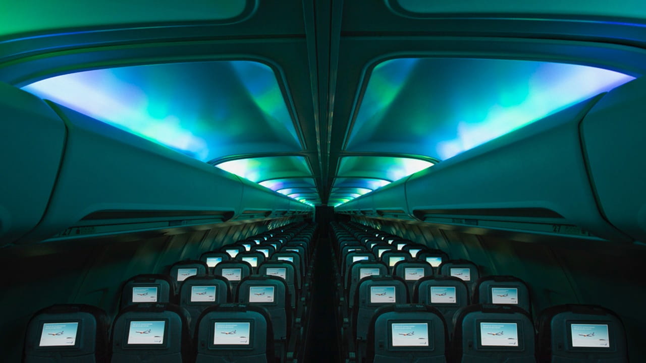ambient lighting inside airplane cabin