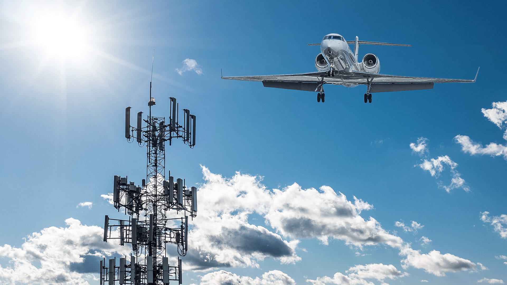 Radio tower and business jet