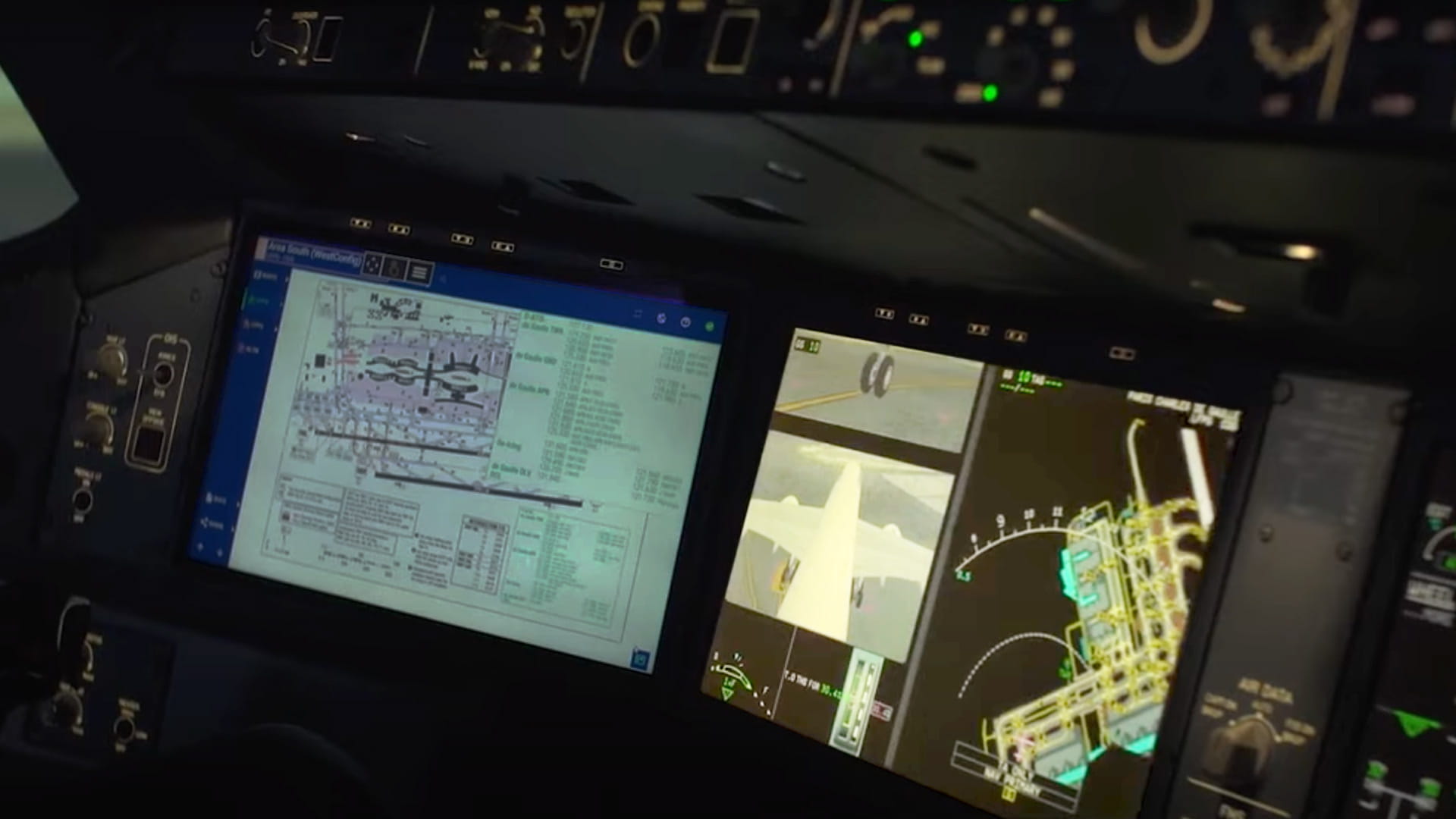 Video displays showing aircraft taxi data