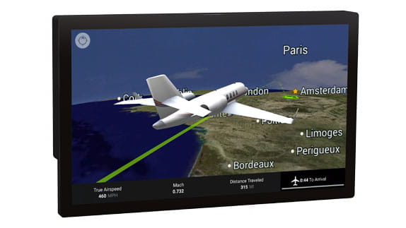 Aircraft flight path shown on a Venue display