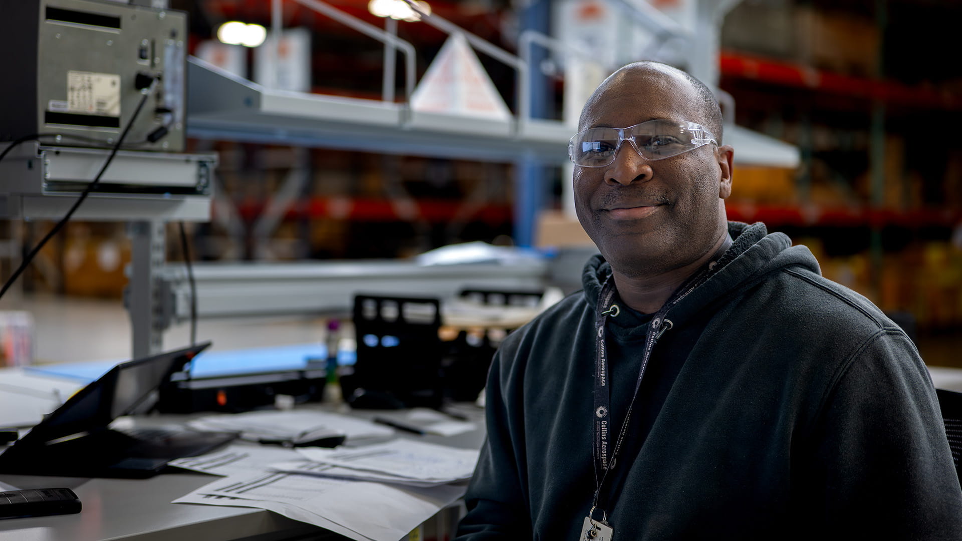 Employee with safety glasses