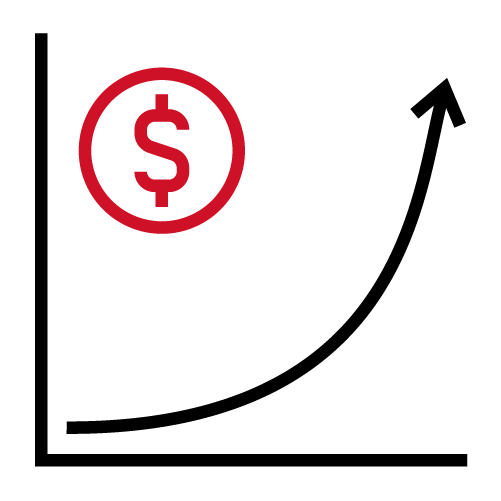 Icon of an arrow on a chart to show growth in money