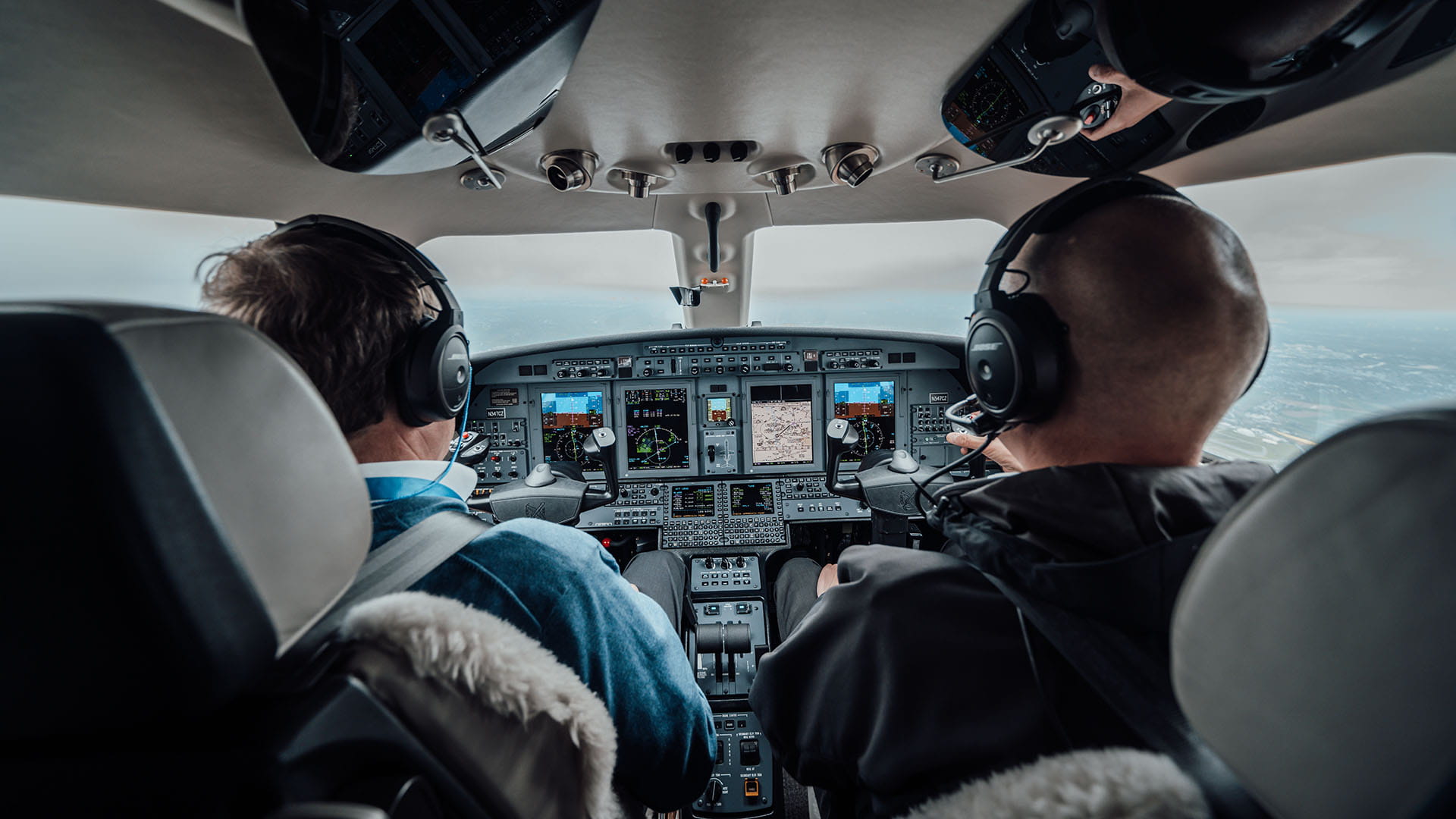 A view of the cockpit and instrumentation of a Cessna jet