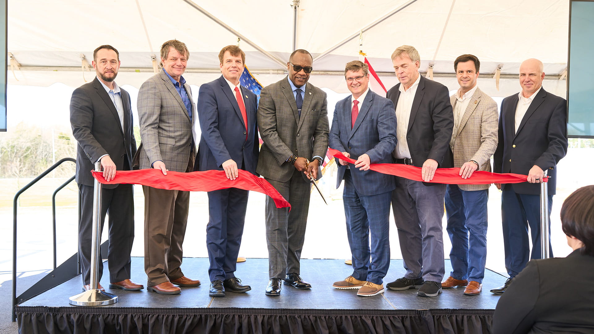 Raytheon leaders and local dignitaries celebrate the expansion of the Redstone Raytheon Missile Integration Facility on Friday, March 13, 2026