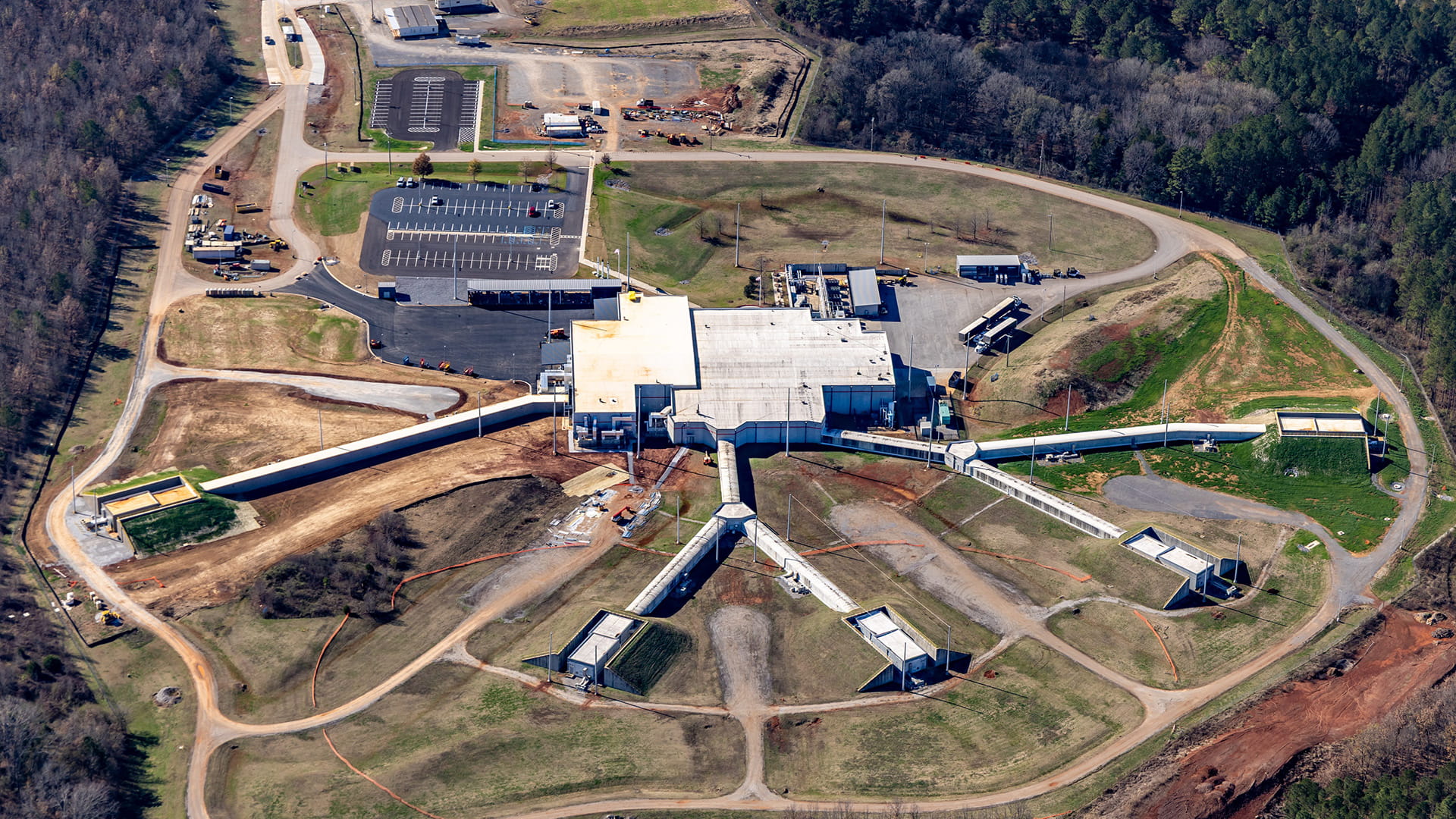 Aerial view of a missile test facility