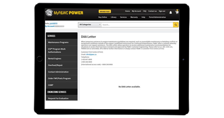 Screenshot of the MyP&WC app set inside a tablet