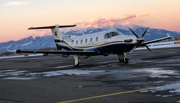 The Pilatus PC-12 with Blanca Peak, Colorado as the backdrop.