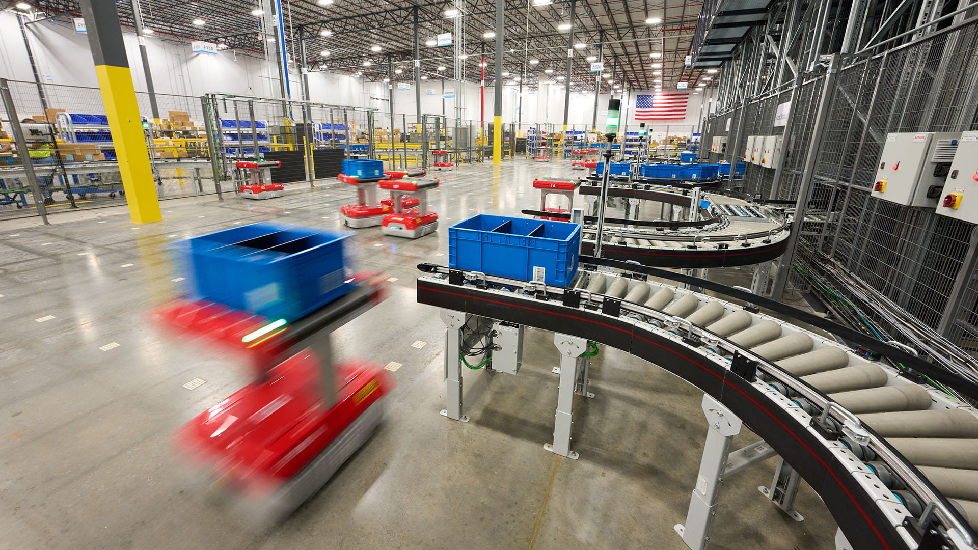 Interior of a warehouse with automated machinery