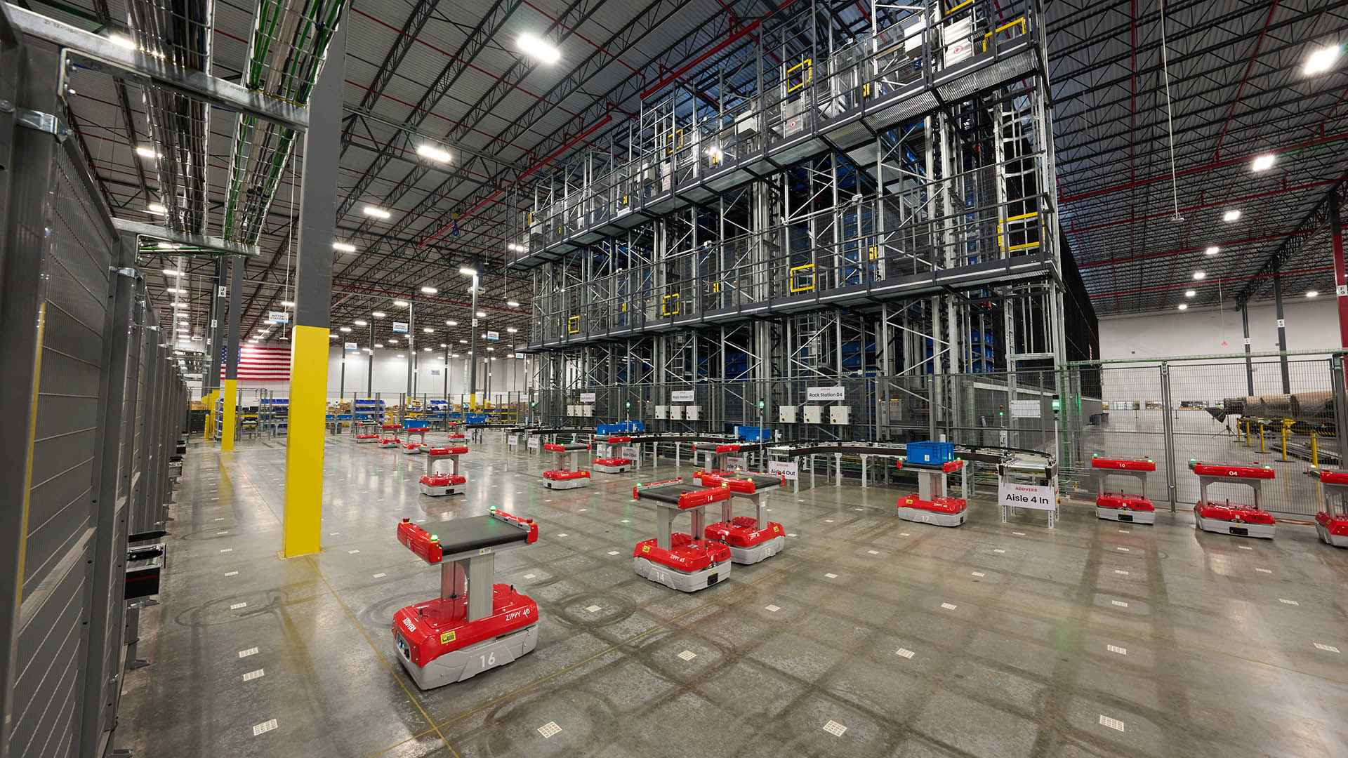 Interior of a warehouse with automated machinery