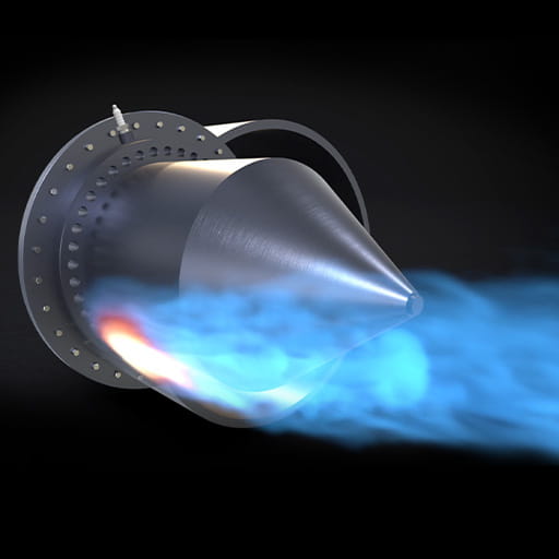 Computer illustration of the ignition phase of a rotating detonation engine