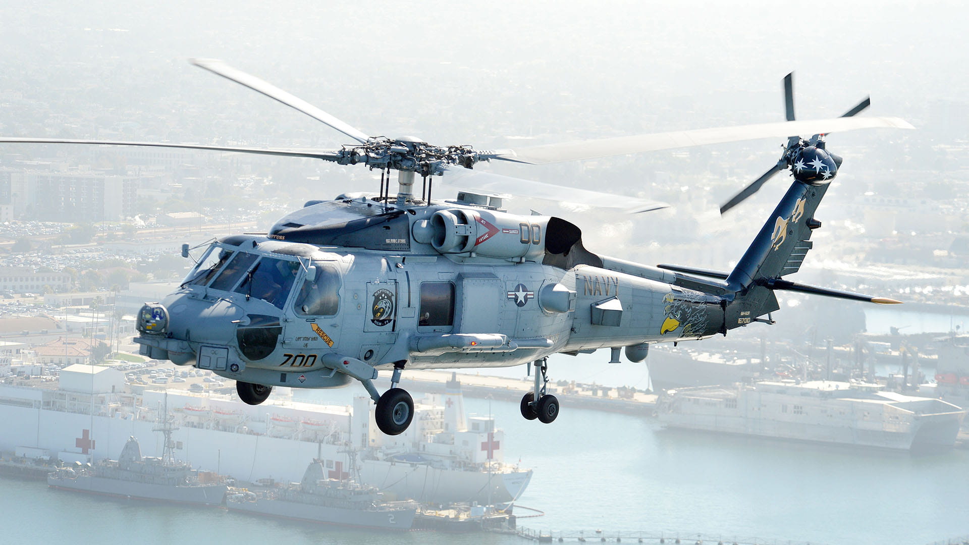 US Navy helicopter in flight