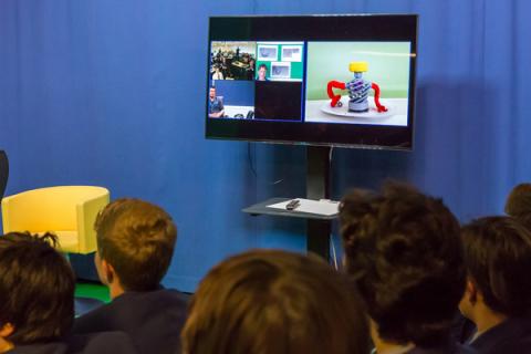 One of the 3D figurines designed by a student at Tallangatta Secondary College in Victoria, shown via videoconference at Questacon's Schmidt Digital Studio