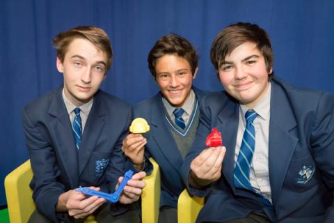 Students from Marist College displaying the limbs they designed and printed for the 3D figurine as part of the 3D Design Virtual Excursion