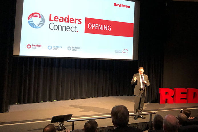 Raytheon Australia Managing Director Michael Ward addresses the Executive Leadership Team in Canberra, Australia.