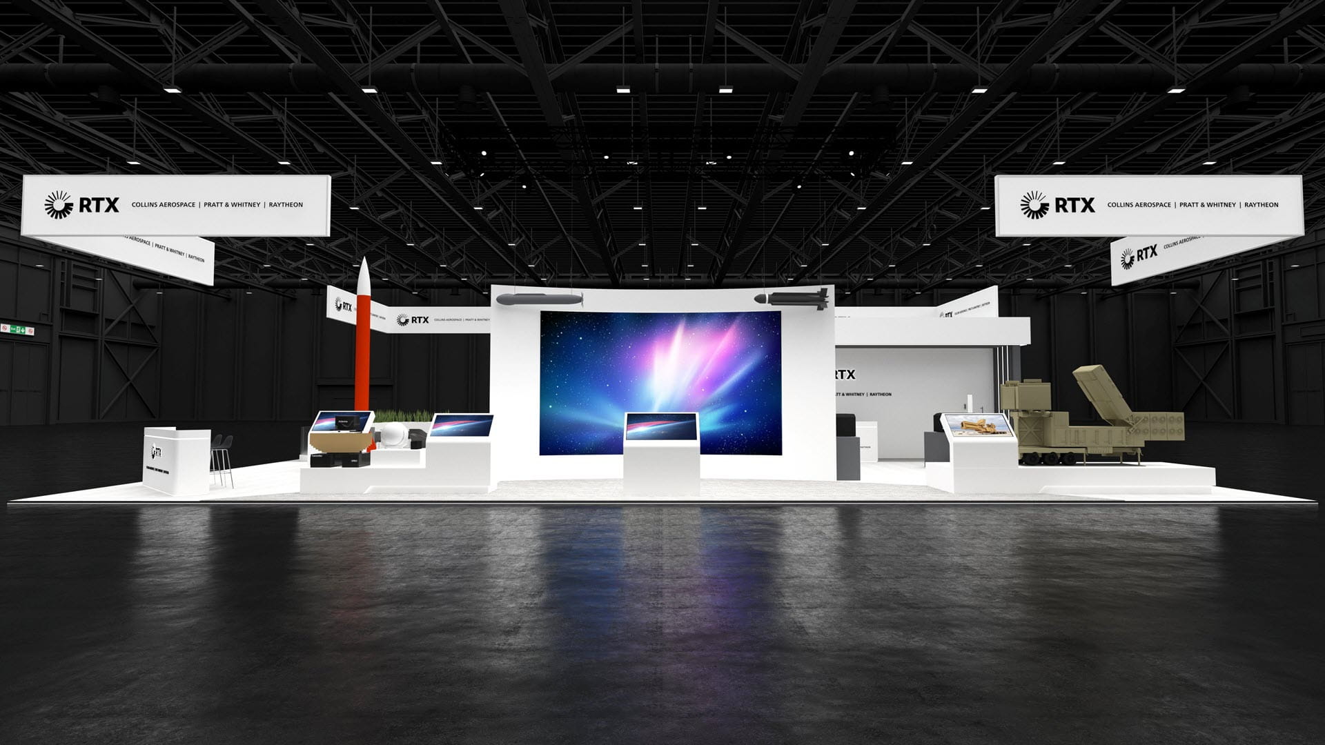Rendering of RTX's display at the World Defense Show